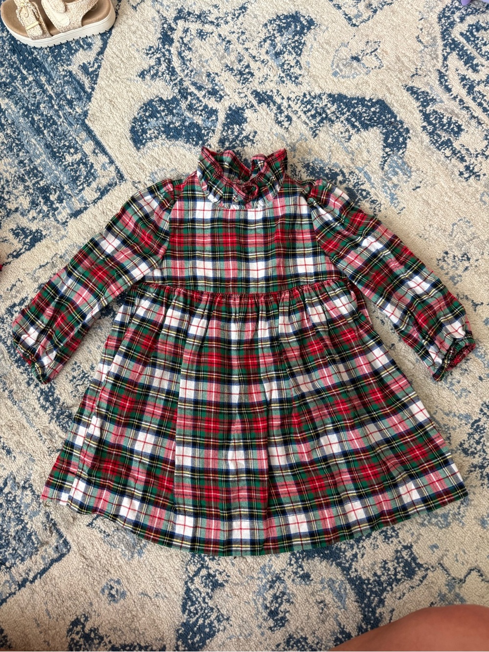 GAP Red Green White Plaid Ruffle Collar Kids Dress